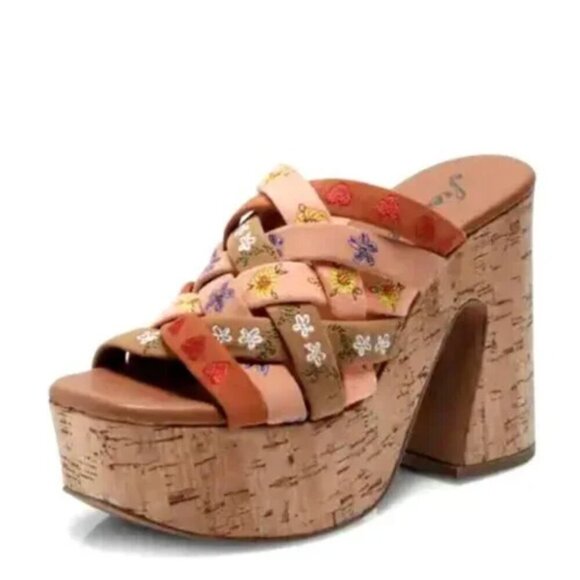 Free People Lisbon Sandbar Multi Suede Leather High Heel Platform Mules - Picture 2 of 8